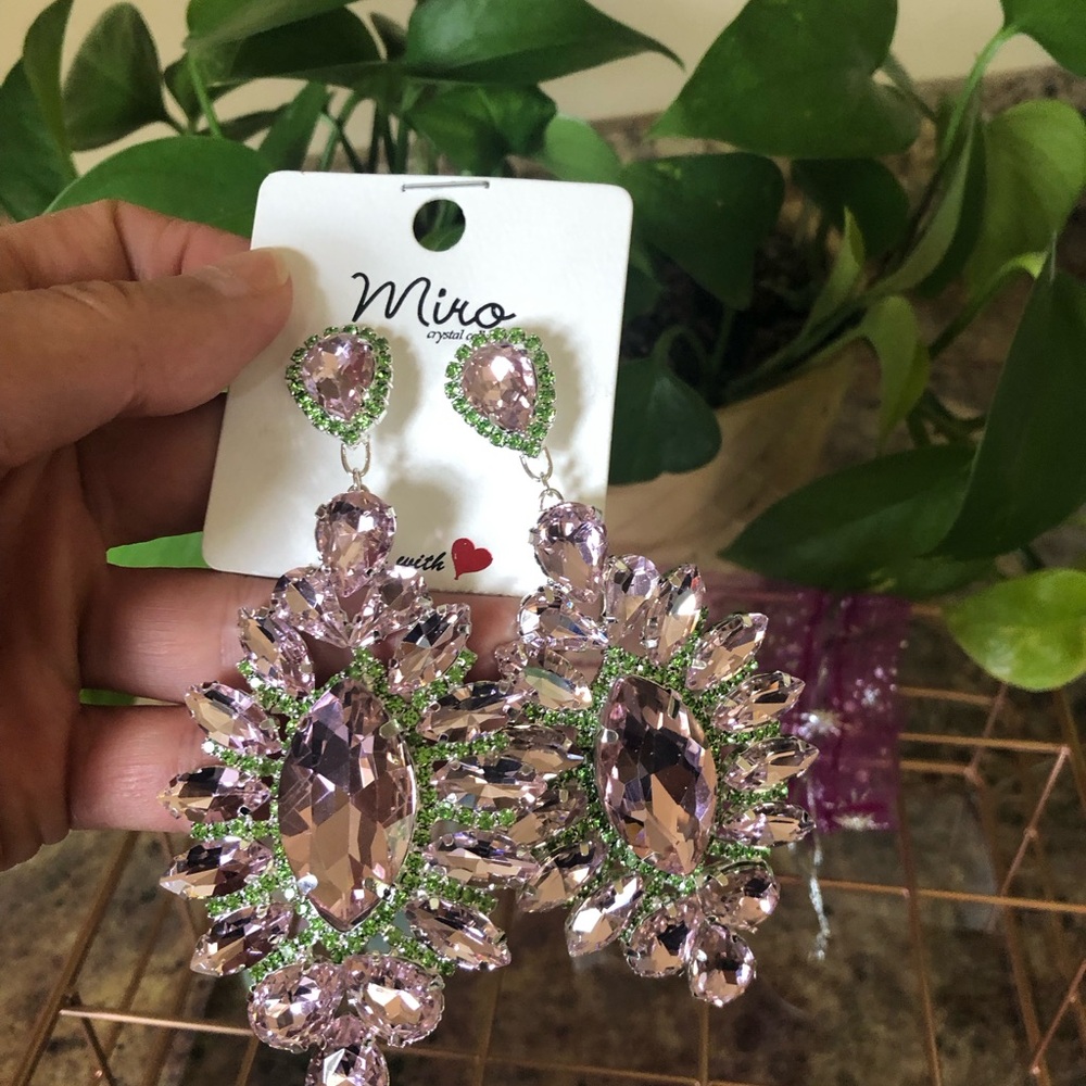 I Pink and Green Crystal Earrings